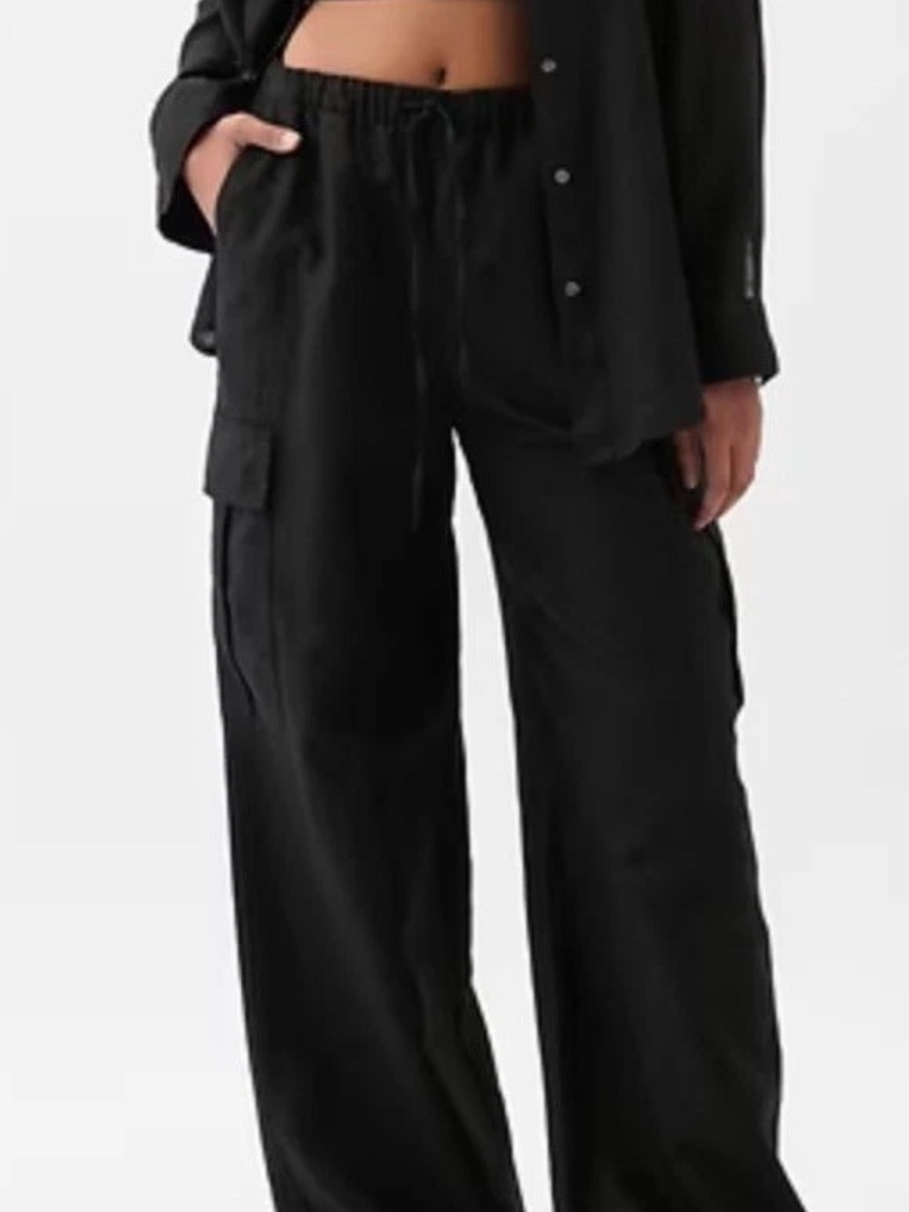 GAP Black Wide-Leg Linen Cargo Pants with Drawstring M